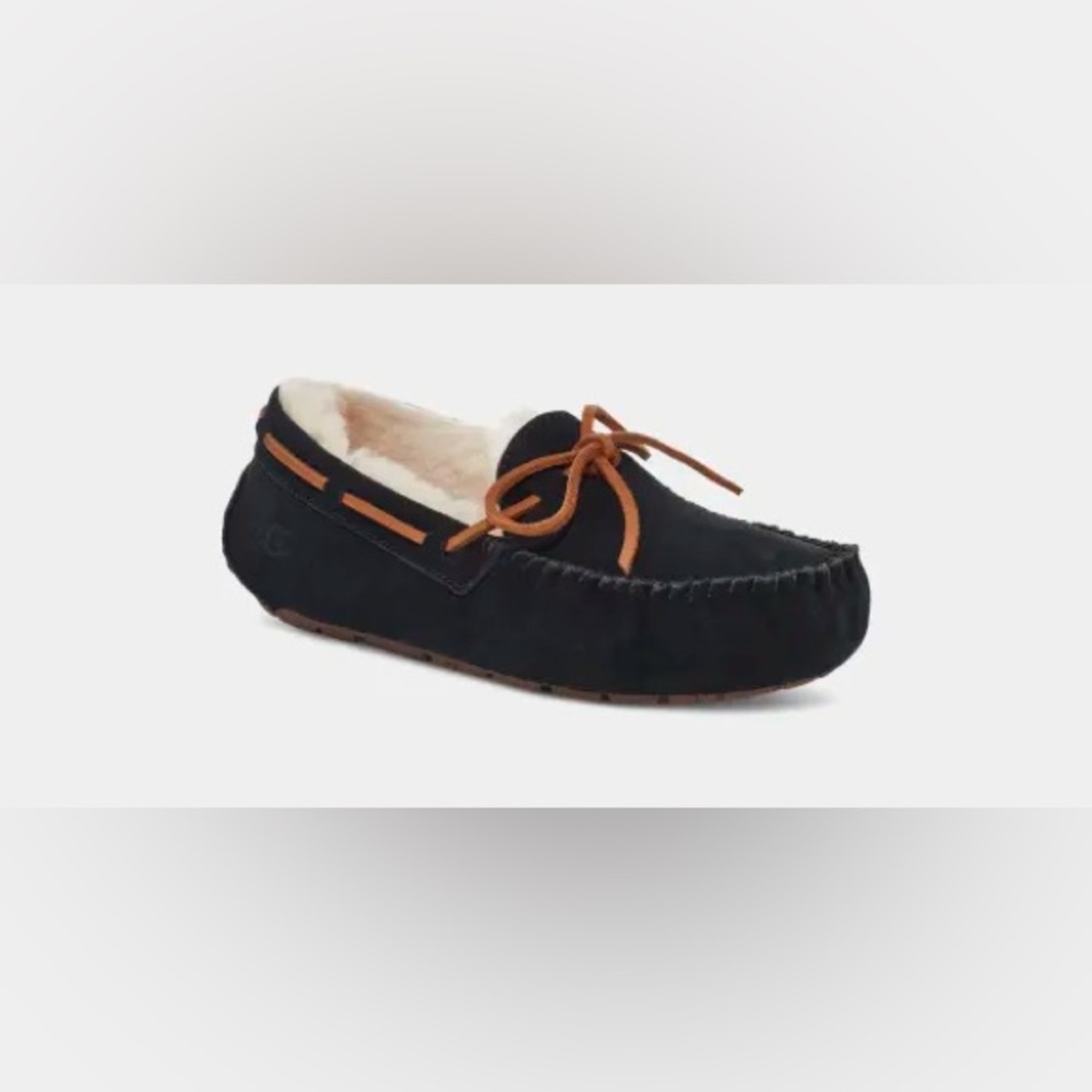 UGG Dakota Black Suede Bow Slippers Moccasin Size 6